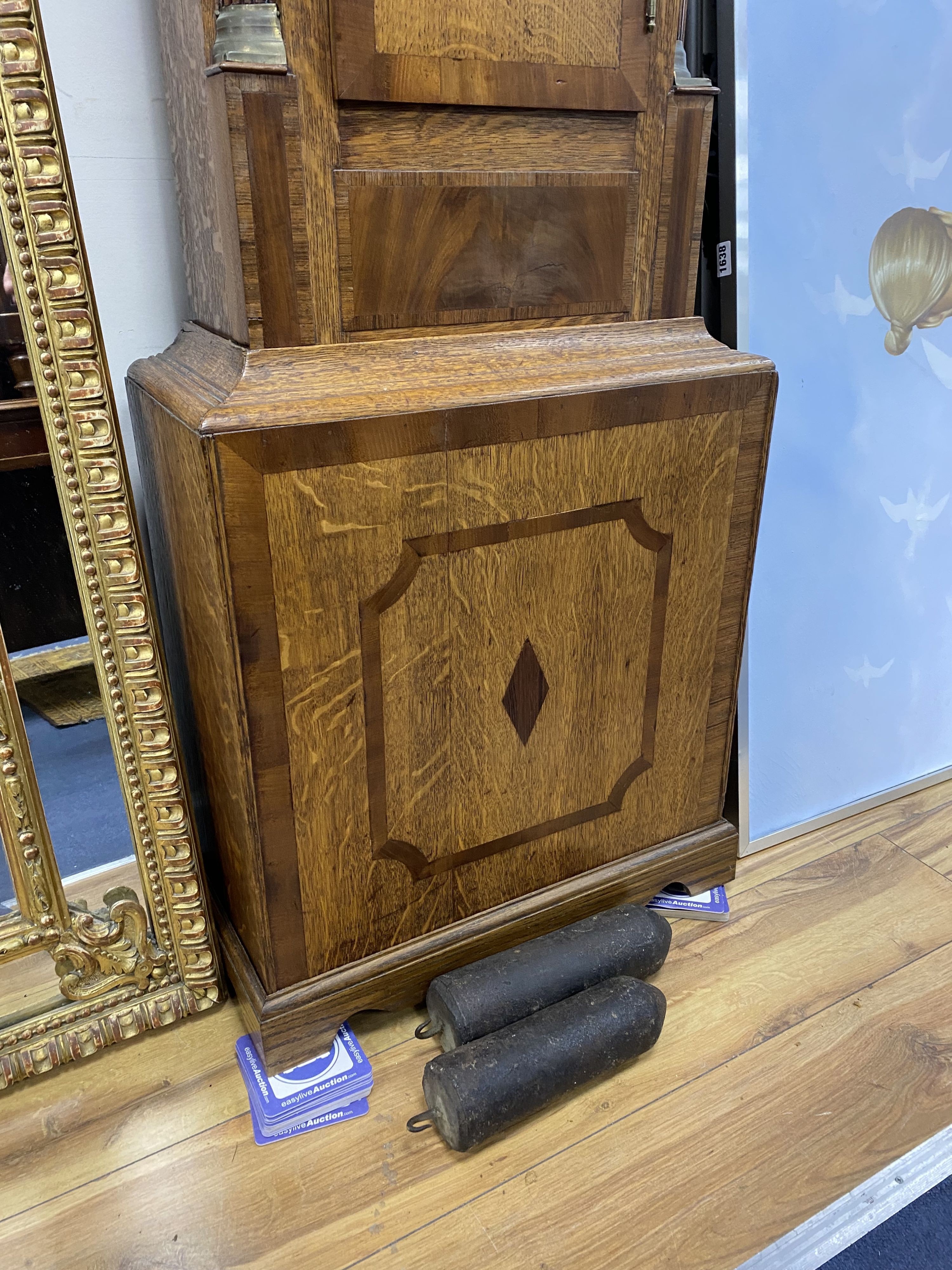 A George III mahogany banded 8-day oak longcase clock, marked William Evans of Shrewsbury, height 216cm